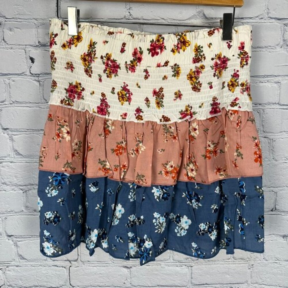 Derek Heart Tiered Ruffled Floral Print Mini Skirt, Size Large, Ditsy Floral